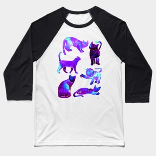 Galaxy Cats Pattern - Neon Baseball T-Shirt